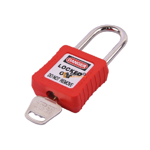 Candado de seguridad de nailon rojo con arco metálico con llaves diferentes